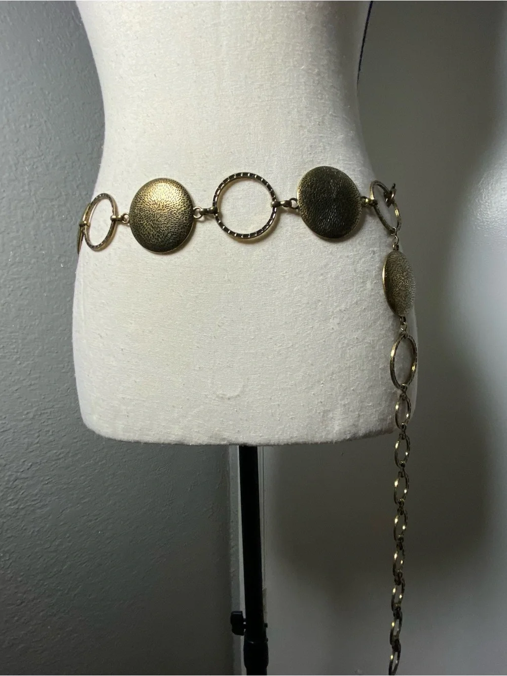 Vintage Antique Gold Etched Circle Chain Belt One Size